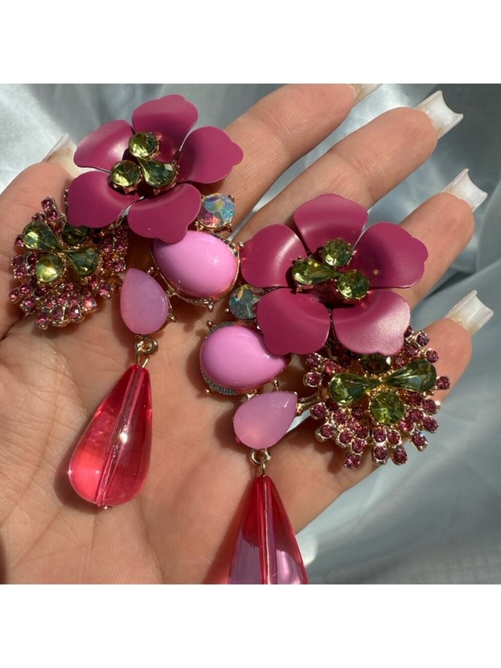 ZARA new! Pink Colorful Crystal Flower Earrings